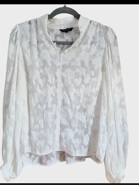 Banana Republic Sheer Floral Blouse Cream Textured High Neck Balloon Sleeve Top